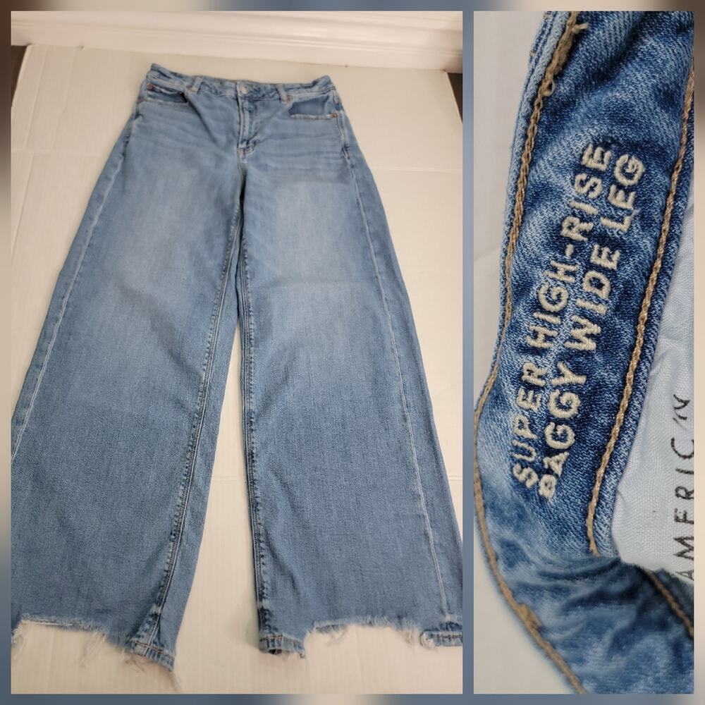 AMERICAN EAGLE Jeans Womens Sz 8 Super High Rise Baggy Wide Leg Drapey